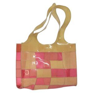 CHANEL Choco Bar Tote Bag Vinyl Beige CC Auth bs27420
